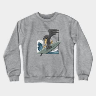 Surfer Crow Raven Surfing On Japan Wave Crewneck Sweatshirt